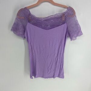 Meaeor Women's Purple Cotton Blend Lace Top Size Small